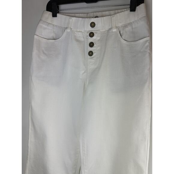 Betabrand Wide Leg Yoga Denim Jeans Pull On Button Fly Medium Petite Off White - Picture 4 of 9